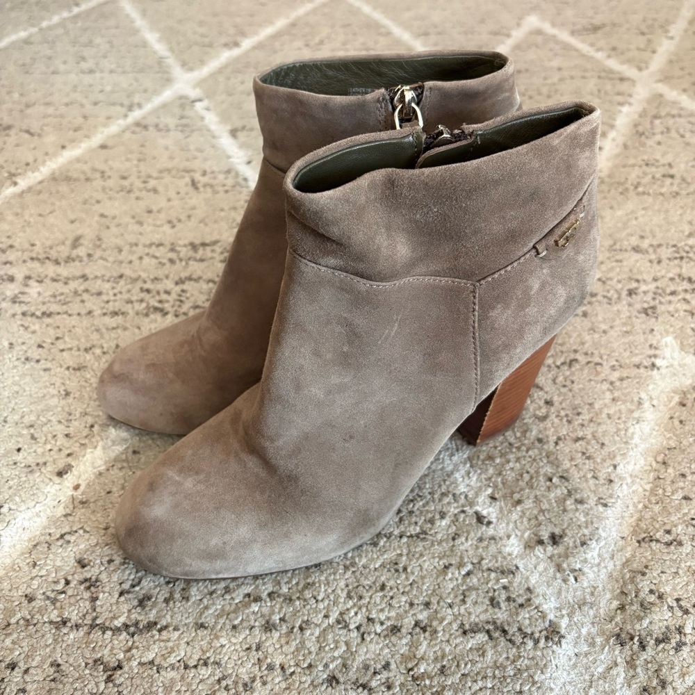 Tory Burch Women Boots Tan Leather Suede Heels Ankle Zip Up Booties Size 11 M